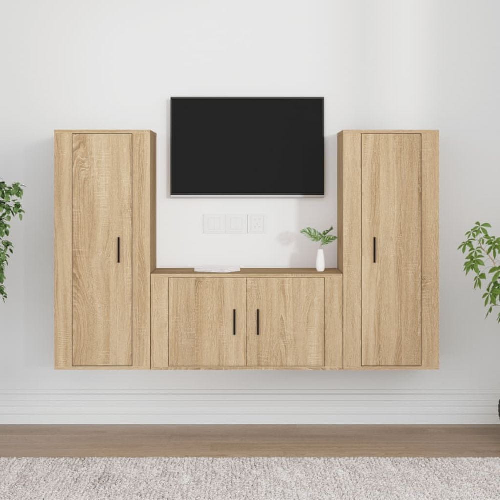 Vidaxl 3-dielna súprava TV skriniek dub sonoma spracované drevo